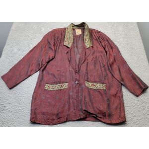 Tramp Blazer Women Small Multi Paisley 100% Rayon Long Sleeve Notch Lapel Button